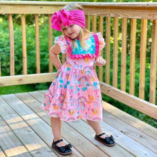 Sunshine & Rainbows Tiered Flutter Sleeve Dress