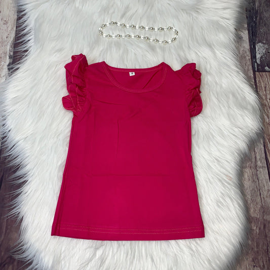 Solid Hot Pink Knit Cotton Short Flutter Sleeve Tee