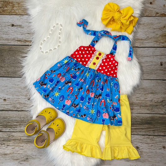 Blue & Yellow Farm Animals Halter Tunic and Capri Pant Set