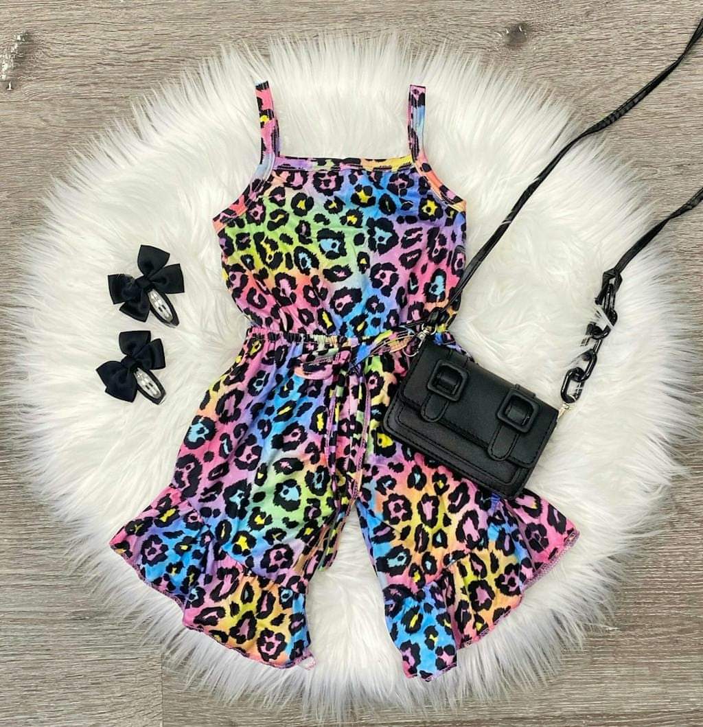 Rainbow Leopard jumpsuit capri length