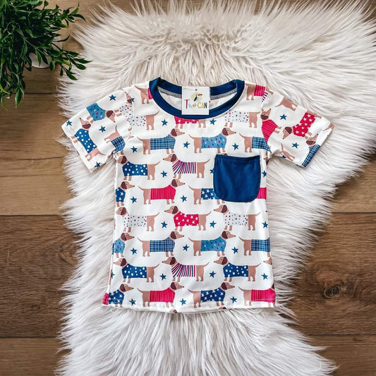 Americana Pups pocket tee