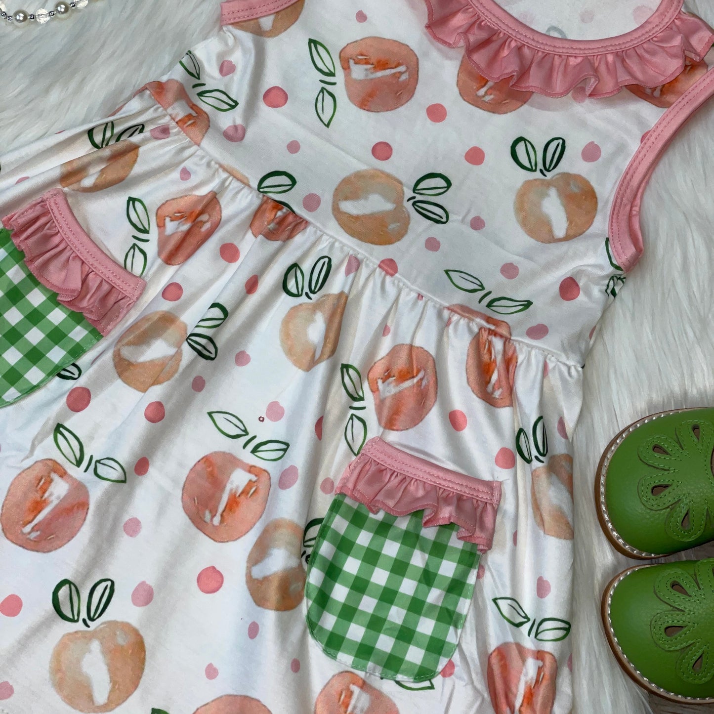 Peaches Printed Ruffle Pocket Sleeveless Dress