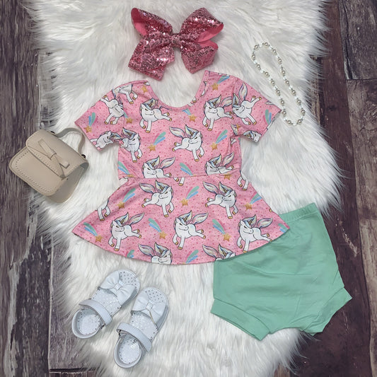 Unicorns and Shooting Stars Peplum Bummie Set