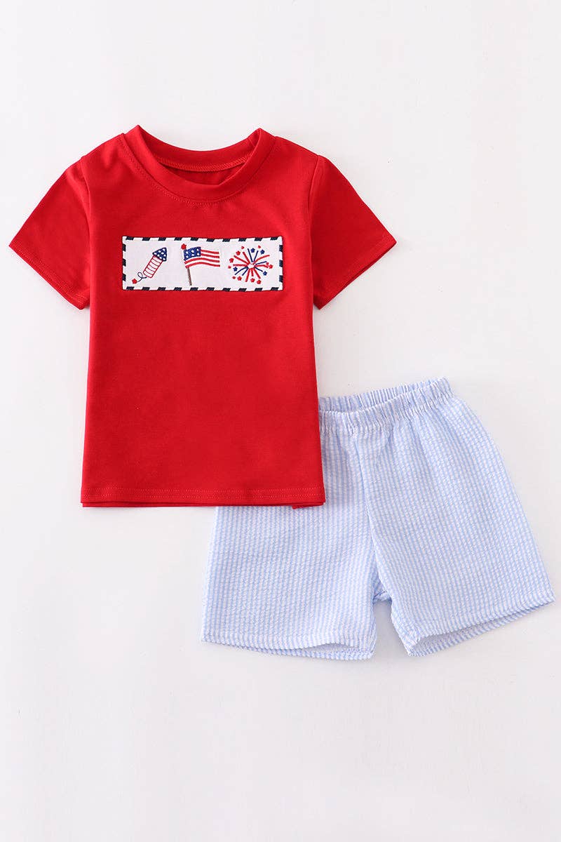 Patriotic embroidered boy set – Maddie Mae Children's Boutique